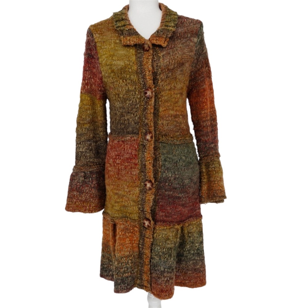 Vintage Fever Y2K Multi Color Space Dye Knit Duster Cardigan Bell Sleeve Medium